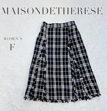 [메종 드 테레즈] 트위드 스커트 프린지 체크 무늬 모노톤 안감
