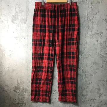 B633 구제 의류 체크 팬츠 파자마 팬츠 빨간색 블랙 90s Y2K