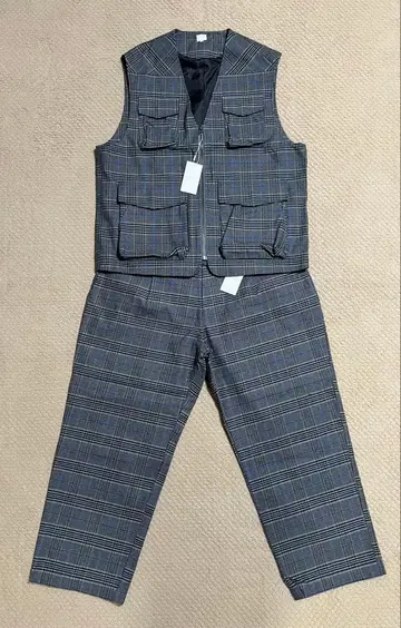 새상품 TAKEO KIKUCHI 그레이 체크 베스트 팬츠 셋업