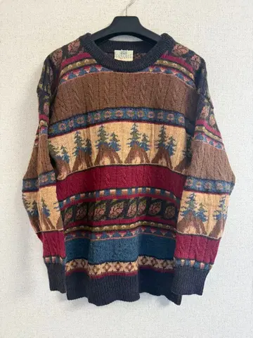 CONCEPT 90's 브리티시 울 100% 올 패턴 숲 리프 니트