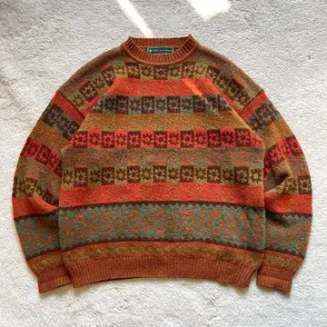 90s 빈티지 레트로 구제 의류 페어아일 올 패턴 민족 니트 M