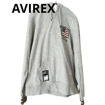AVIREX 미국 국기 와펜 로고 자수 그레이 후드티 여성 트레이너 M