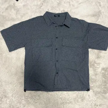 체크 무늬 반팔 셔츠 네이비