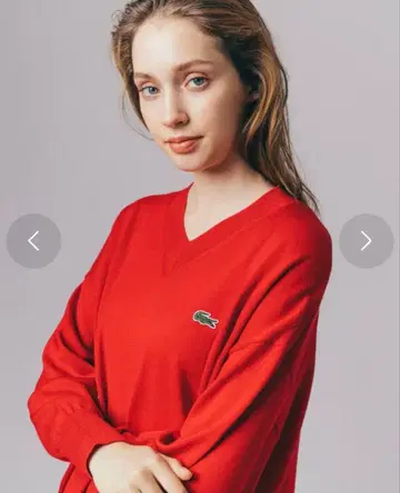 LACOSTE (라코스테) 워셔블 울 V넥 니트 스웨터 레드