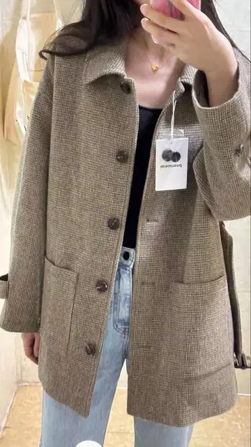 체크 무늬 울 코트