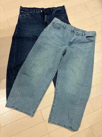 GU 배럴 레그 데님 팬츠 38 다크 블루 라이트 블루 2개 세트