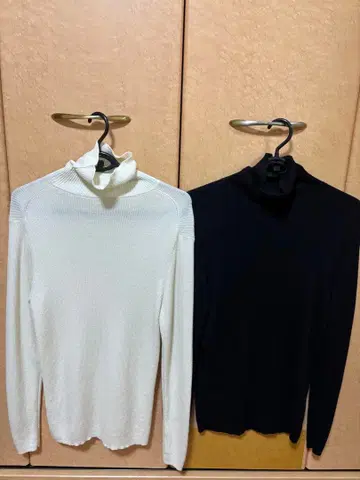 무인양품 세탁 가능한 울 리브 터틀넥 스웨터 2장 세트