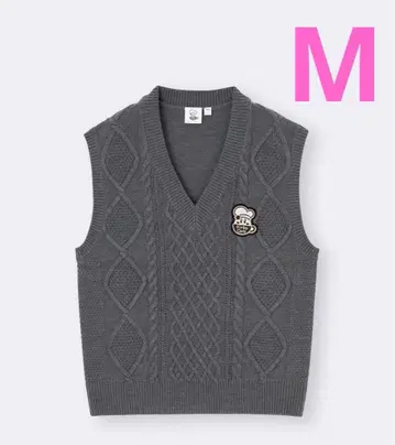 다크 그레이 케이블 니트 베스트 별의 커비 카페 GU S 사이즈