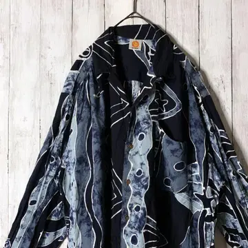 구제 의류 레이온 셔츠 테로감 올 패턴 네이비 멀티 컬러 빅 루즈