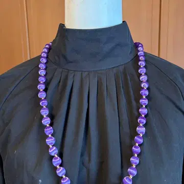 실크 구슬과 금 볼의 롱 목걸이 (덤: 브로치 포함)