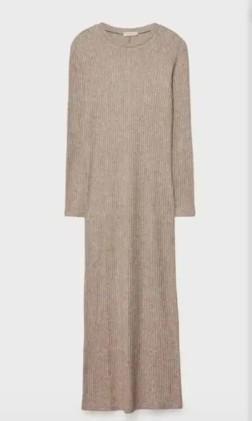 베이지 긴팔 롱 원피스 Stradivarius