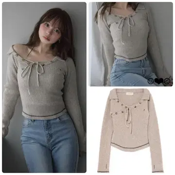 andmary Anita button knit tops beige