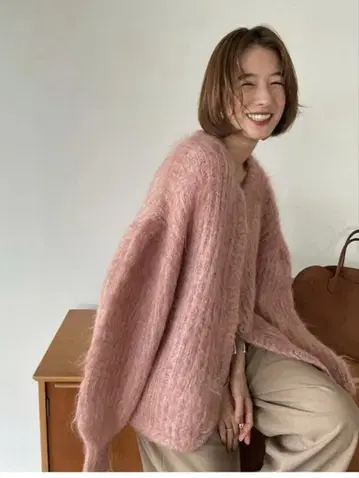 CLANE 샤기 니트 가디건 핑크