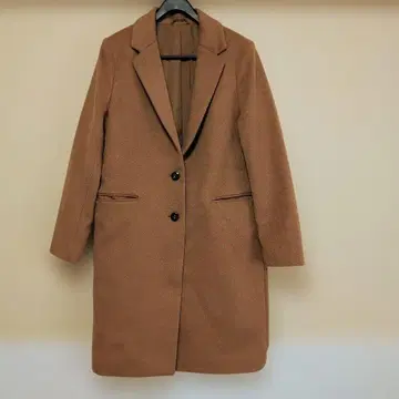 지유 GU 브라운 롱 코트 블랙 버튼 M