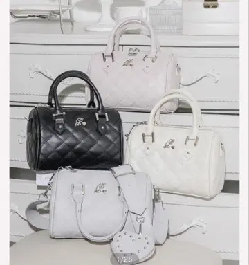 pium 하트 파우치 포함 퀼팅 보스턴 백 블루 그레이