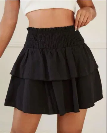 쉬인 프릴 티어드 미니스커트 허리 셔링 롱 레그 슬림 M