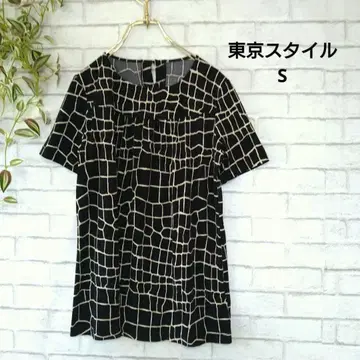 도쿄 스타일 지라프 패턴 반팔 T셔츠 상의 S 블랙/화이트