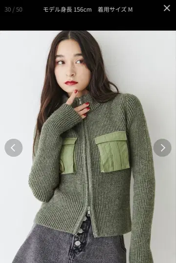 jouetie 더블 zip 컴팩트 니트 카키