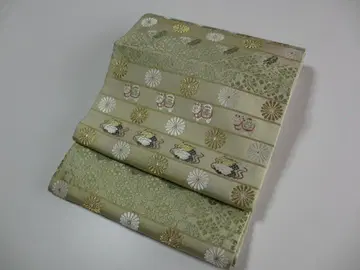 교예직물 근제 진화사 어용 가마 의장 오무로오비 옅은 황금색 계열 실크