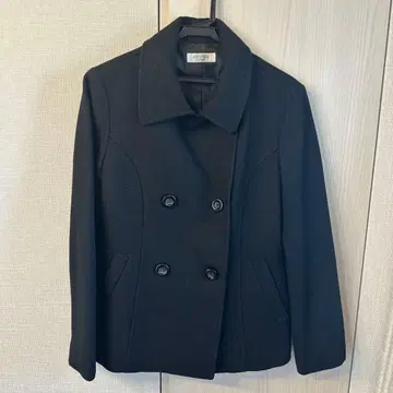 블랙 더블 브레스트 피 코트