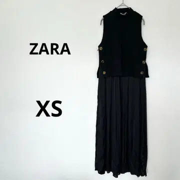 ZARA 자라 플리츠 원피스 슬리브리스 이소재 도킹 롱 블랙