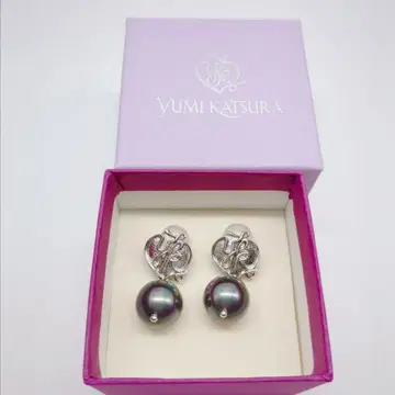 YUMI KATSURA 쉘 펄 12mm 귀찌 그레이 하트 고급