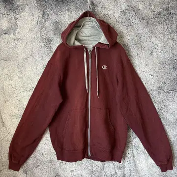 Champion 지퍼 후드티 보르도 M 사이즈 속기모 풀 집업