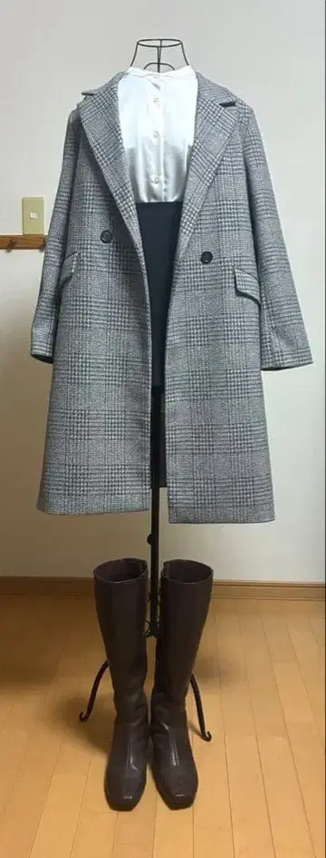 GLOBAL WORK 체크 체스터 코트 L