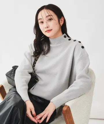 [일본제/세탁 가능] 밀라노 리브 어깨 버튼 풀오버 니트