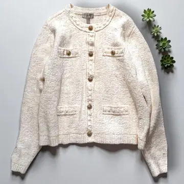 H&M 텍스처 니트 가디건 크림 골드 버튼 XL 아이보리