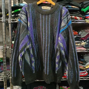 빈티지 USA 구제 의류 독특한 레트로 총 패턴 니트