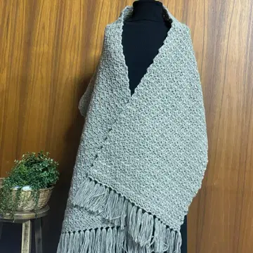 손뜨개질 롱 스톨 머플러 무릎 담요 내추럴