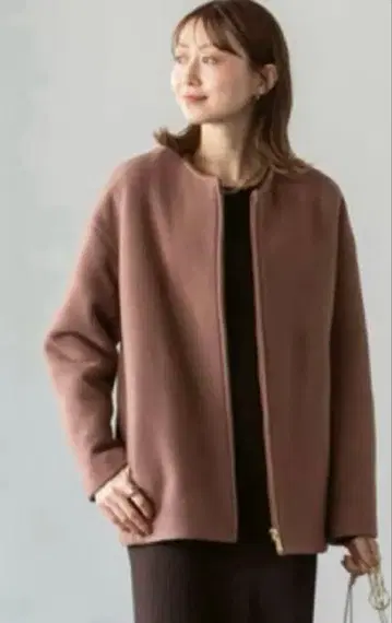 새상품급 Noble 노블 컬러리스 지퍼 숏코트 브라운 36