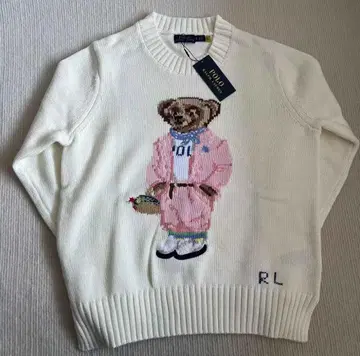 새상품급 폴로베어 코튼 스웨터 폴로 랄프로렌 실크 자수 화이트 S