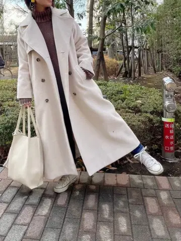 롱 코트 더블 브레스트 베이지