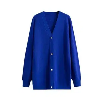 파란색 리브 니트 V넥 가디건