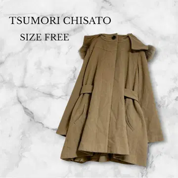 새상품급 츠모리치사토 코트 판초 캐시미어 벨트 A라인 브라운