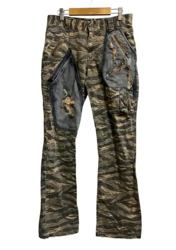 00s y2k 클론 데브그루 플레어 타이거 카모 데님 팬츠 M 카모플라쥬