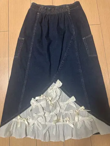 핑크하우스 블루 데님 플레어 스커트