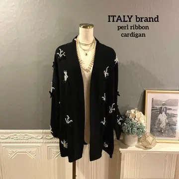 [ 3만 엔 ] MADE in ITALY 펄 리본 손자수 가디건