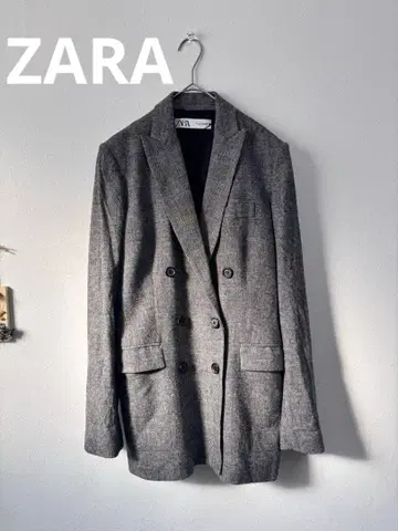 ZARA 그레이 체크 무늬 테일러드 자켓 M
