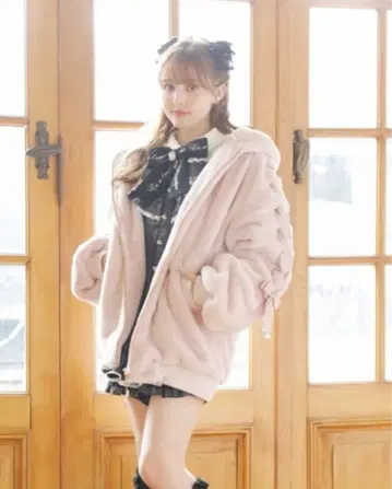 [ LIZLISA ] 레이스업 슬리브 토끼 귀 퍼 블루종