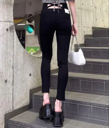 GYDA 하이웨스트 허리 크로스 스키니 데님 팬츠