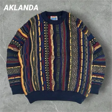 [좋은 배색] AKLANDA 3D 니트 스웨터 울 멀티 컬러 90s M