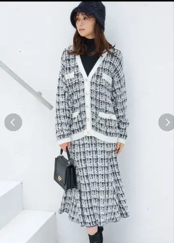 머큐리 듀오 트위드 머메이드 스커트 니트