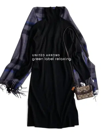 유나이티드 애로우즈gl 워셔블 하이넥 사이드 슬릿 롱 니트 원피스