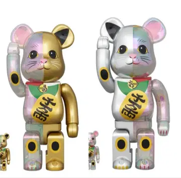 베어브릭 마네키네코 천만량 금 페인팅 은 페인팅 400% 피규어 세트