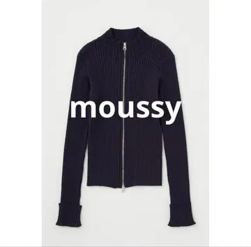 [ MOUSSY ] STAND NECK ZIP UP RIB 니트 네이비