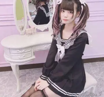 MARS 세일러 카라 블랙 스커트 셋업 리본 클립 3종 세트