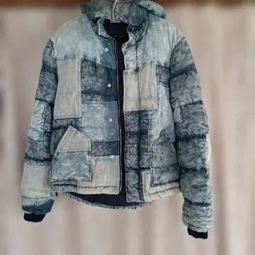 남성용 Rings 데님 패치워크 다운 자켓